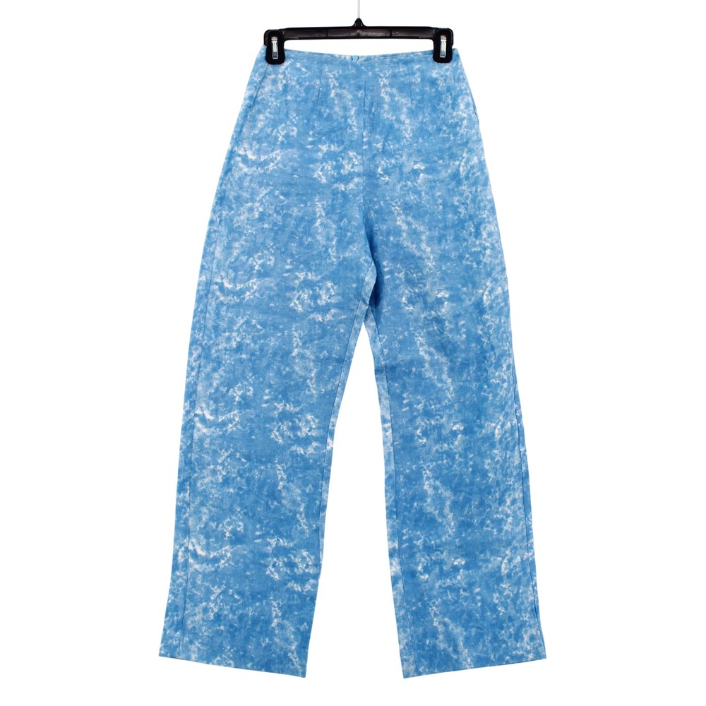 Reformation Linen Pants size‎ 0 Blue White High Waist Straight Leg